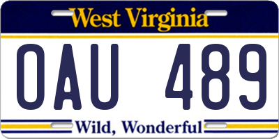 WV license plate OAU489