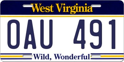 WV license plate OAU491