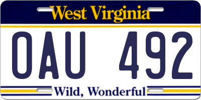 WV license plate OAU492