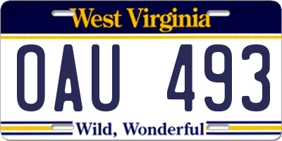 WV license plate OAU493