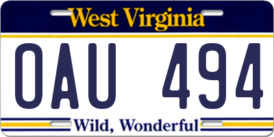 WV license plate OAU494
