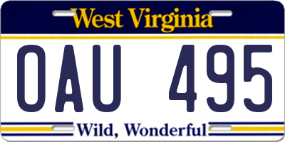 WV license plate OAU495