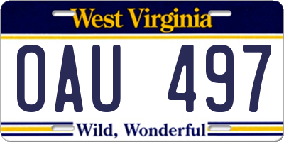 WV license plate OAU497