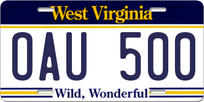 WV license plate OAU500
