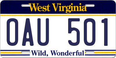 WV license plate OAU501