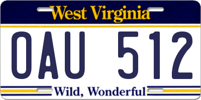 WV license plate OAU512