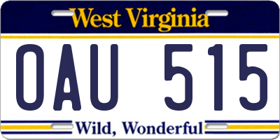 WV license plate OAU515