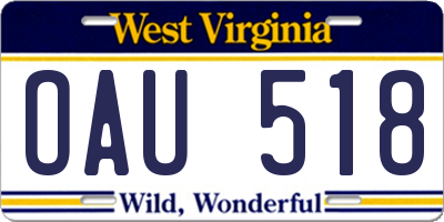 WV license plate OAU518