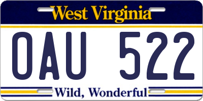 WV license plate OAU522
