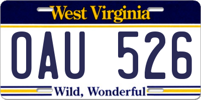 WV license plate OAU526