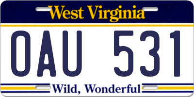 WV license plate OAU531