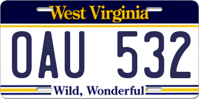 WV license plate OAU532