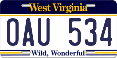WV license plate OAU534