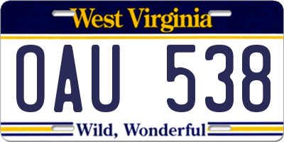 WV license plate OAU538