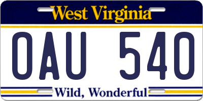 WV license plate OAU540