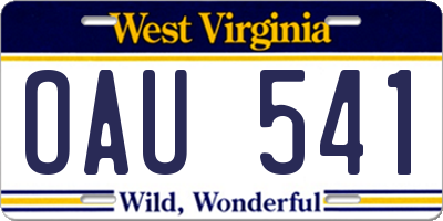 WV license plate OAU541
