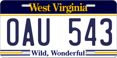 WV license plate OAU543