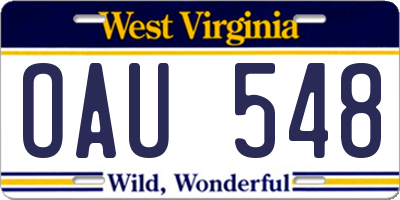 WV license plate OAU548