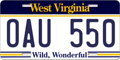 WV license plate OAU550