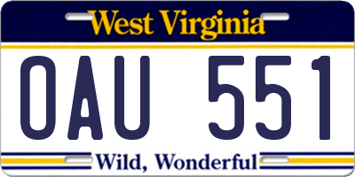 WV license plate OAU551