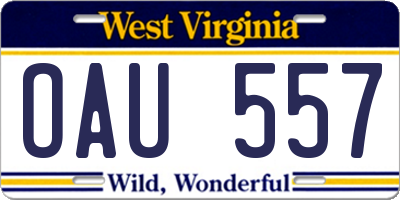 WV license plate OAU557