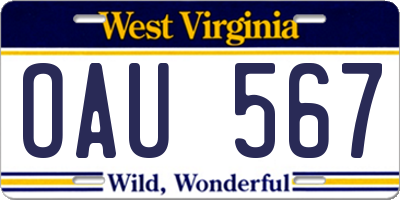 WV license plate OAU567