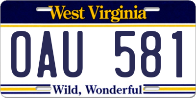 WV license plate OAU581