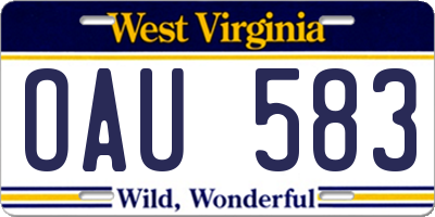 WV license plate OAU583