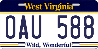 WV license plate OAU588