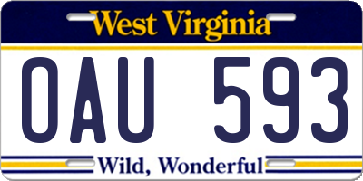 WV license plate OAU593