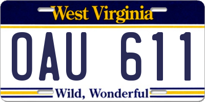 WV license plate OAU611