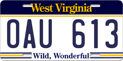 WV license plate OAU613