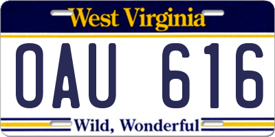 WV license plate OAU616