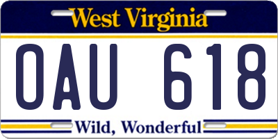 WV license plate OAU618