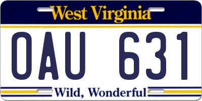 WV license plate OAU631