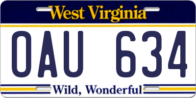 WV license plate OAU634