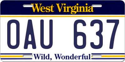 WV license plate OAU637
