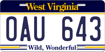 WV license plate OAU643