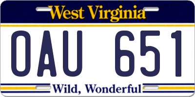 WV license plate OAU651