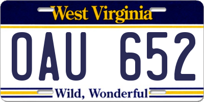 WV license plate OAU652