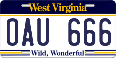 WV license plate OAU666
