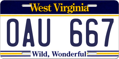 WV license plate OAU667