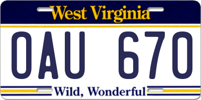 WV license plate OAU670