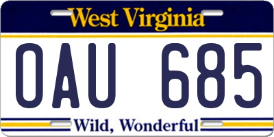 WV license plate OAU685