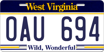 WV license plate OAU694
