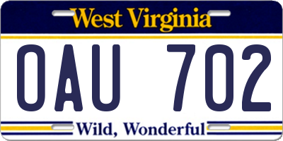 WV license plate OAU702