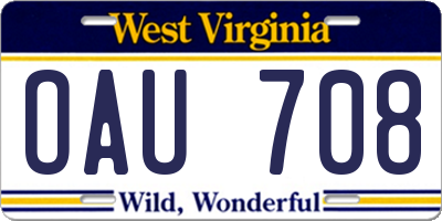 WV license plate OAU708