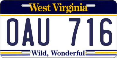 WV license plate OAU716