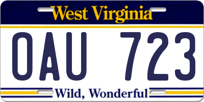 WV license plate OAU723