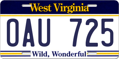 WV license plate OAU725